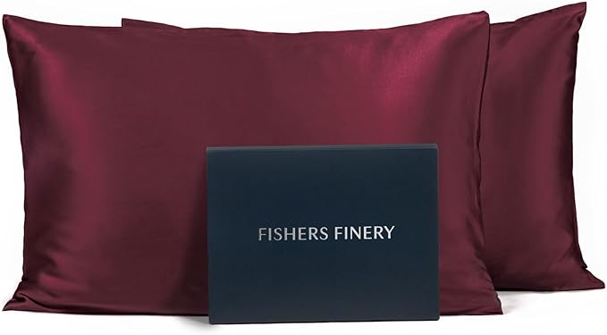 Fishers Finery 25mm 100% Pure Mulberry Silk Pillowcase (Red King 2 Pack)