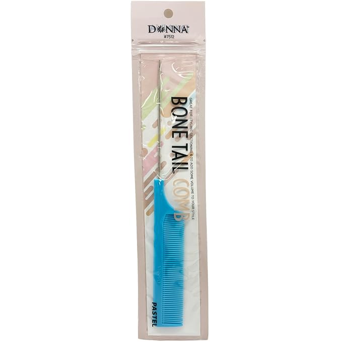 DONNA Bone Tail Comb with Metal Pintail – Precision Styling & Parting Comb for Braids, Weaving & Hair Sectioning Professional Hair Tool (BLUE)