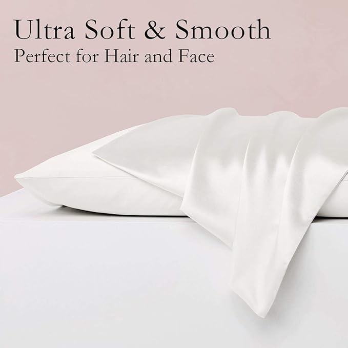 Silk Pillowcase for Hair and Skin 2 Pack 100% Mulberry Silk Bed Pillowcase Hypoallergenic Soft Breathable Both Sides Silk Pillow Case with Hidden Zipper, Standard Size Pillow Cases (White)