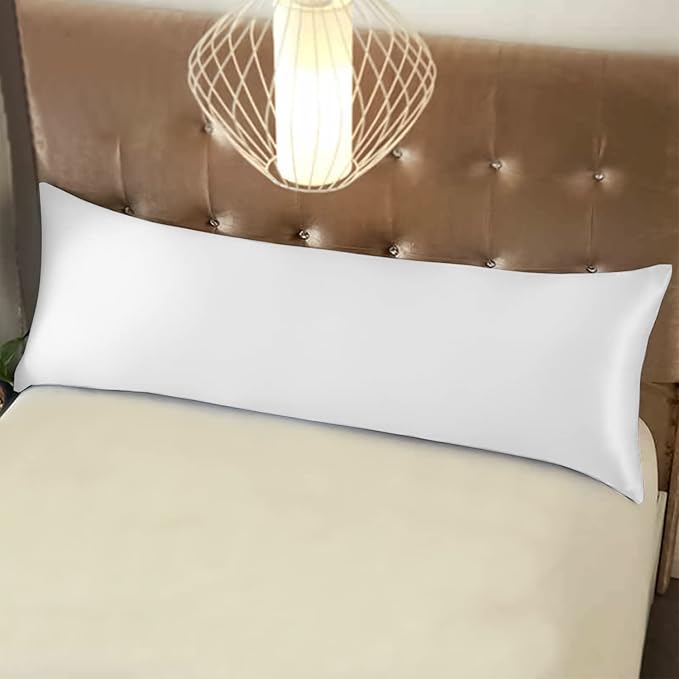 NTBAY Zippered Satin Body Pillow Pillowcase, Silky Slip Cooling Body Pillow Cover, Long Side Hidden Zipper, 20x54 Inches, Pure White