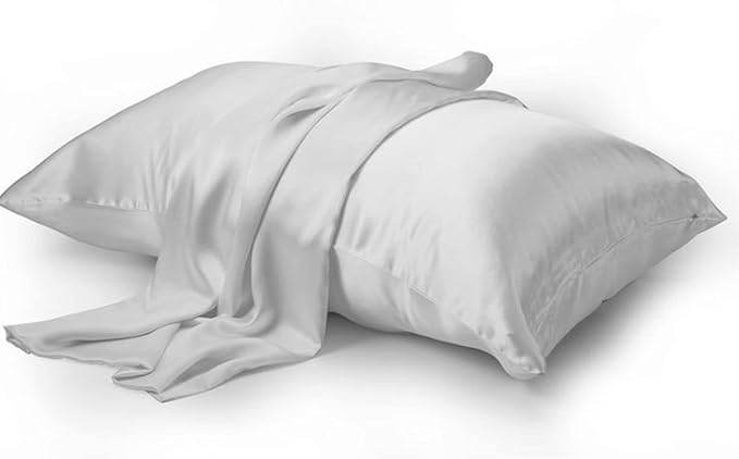 Gray Silk Pillowcase for Women Made in USA, Anti Wrinkle Silk Pillow Cases Queen with Zipper, 6A Grade 22 Momme, 100% Organic,1 Pc 20"x30" (Queen, Grey)