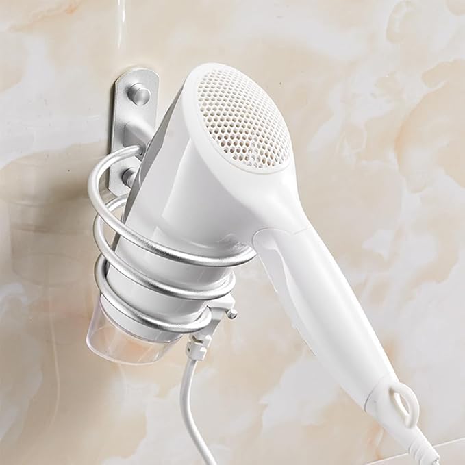 Blow Dryer Holder Wall Mounted Bathroom Hair Dryer Hanger Hair Tool Organizer for Full Size Dryer Swivel Storage Rack with Armrests for Flat Iron Curling Iron Space Saving Design (Silver)