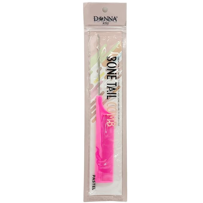 DONNA Bone Tail Comb with Metal Pintail – Precision Styling & Parting Comb for Braids, Weaving & Hair Sectioning Professional Hair Tool (PINK)