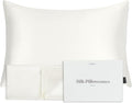 FluffCo 100% Pure Mulberry Silk Pillowcase - Queen Size | Luxurious Cooling Pillowcase for Hair & Skin Care | 22 Momme Natural Silk Body Pillowcase for Standard US Bedding (White)