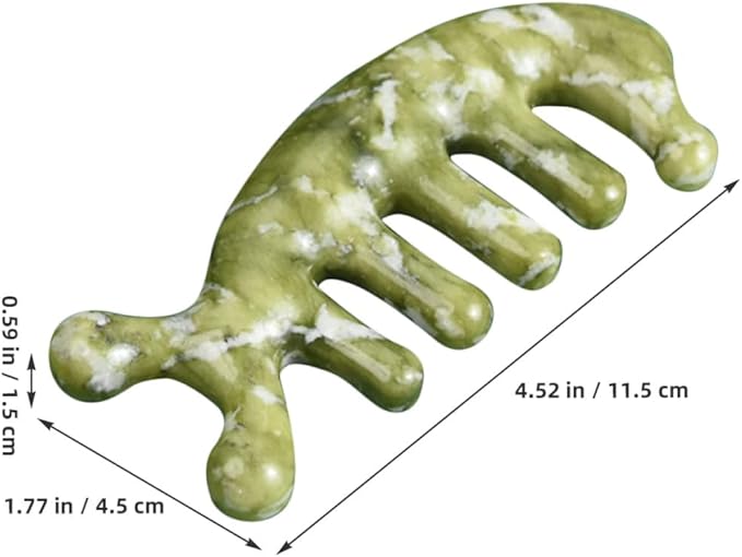 TIDTALEO Jade Craft Massage Comb Tool 3D Fish-Shaped Scalp Massager with Gua Sha Function Light Green Jade for Head, Body, and Facial Acupressure Relaxation