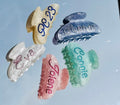 Personalized Hair Claw Clips with Rhinestones - Custom Bridal Claw Clips (Pearl Yellow)