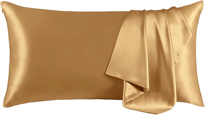 THXSILK Set of 2 100% Mulberry Silk Pillowcase for Hair and Skin Health, Soft Breathable and Smooth Pillowcases with Hidden Zipper, Both Sides Pure Silk, California King 20"x40", Metallic Gold