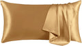 THXSILK 100% Mulberry Silk Pillowcase for Hair and Skin, Grade 6A+ Mulberry Silk Pillow Case, Hypoallergenic Pillow Case with Zipper, 1pc(California King Size 20"x40", Metallic Gold)