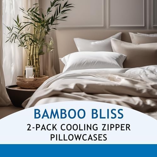 Pillow Cases - 100% Viscose Derived from Bamboo - Cooling Pillowcase - Queen Size, Cream, Set of 2 Zippered - for Hot Sleepers - Soft Pillow Covers - by Vegan Silk