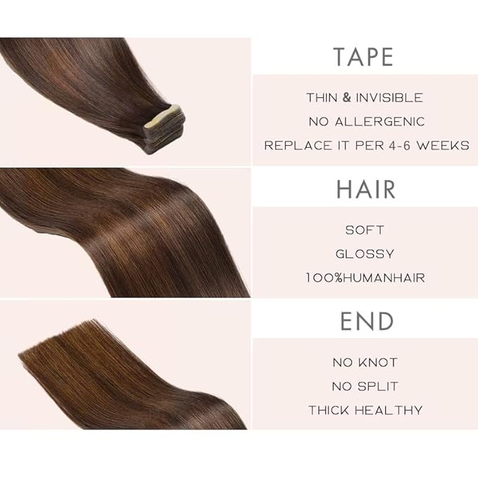 14 Inch 20pcs Tape in Hair Extensions Human Hair Tape ins Human Hair Extensions Balayage Brown to Dirty Blonde Hair Extensions Real Human Hair Tape in(2/6/18K#, 14 Inch)