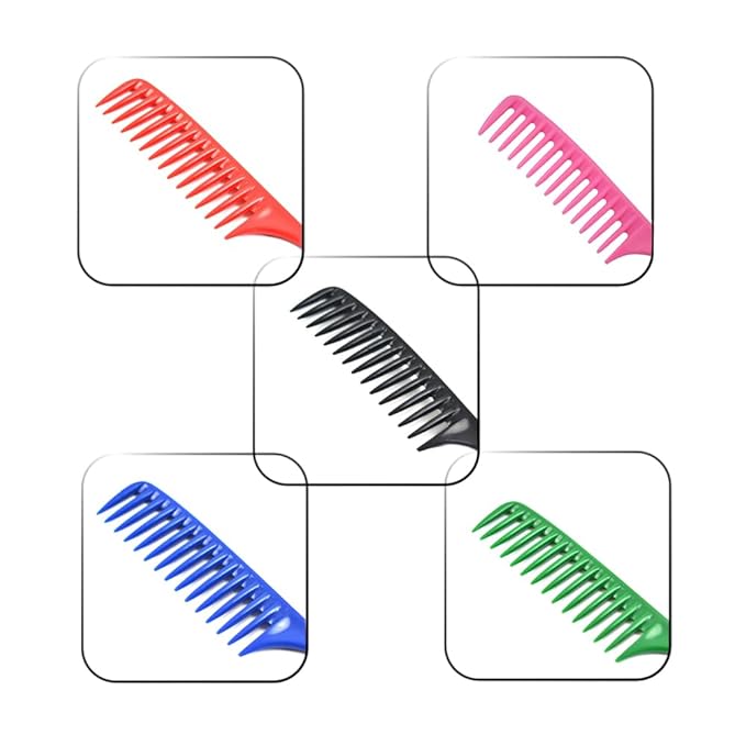 6 Pieces Hair Combs Wide Tooth Comb Hair Teasing Comb Tail Comb Salon Styling Comb Wig Comb (5 Colors）