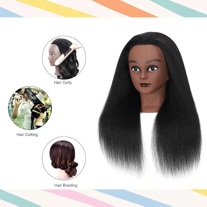 18 Inch 100% Real Hair Mannequin Head Training Head Manikin Cosmetology Doll Head for Hairdresser Practice Braiding Hair Styling with Clamp stand (18 -Inch)