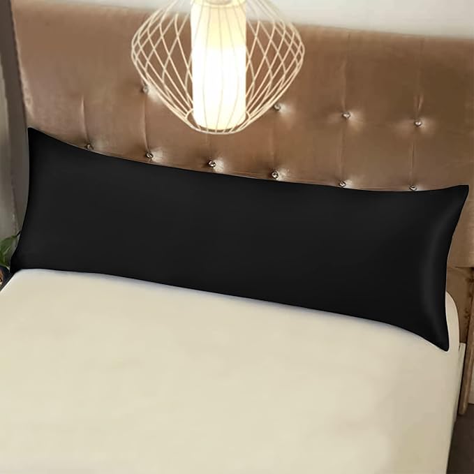 NTBAY Zippered Satin Body Pillow Pillowcase, Silky Slip Cooling Body Pillow Cover, Long Side Hidden Zipper, 20x54 Inches, Black