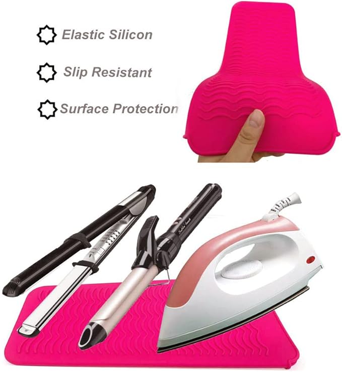 Heat Resistant Silicone Mat Pouch,Hair Styling Tools for Curling Irons, Flat Irons, Hair Straightener， 11.5 * 6 Inches, Food Grade Silicone, Pink