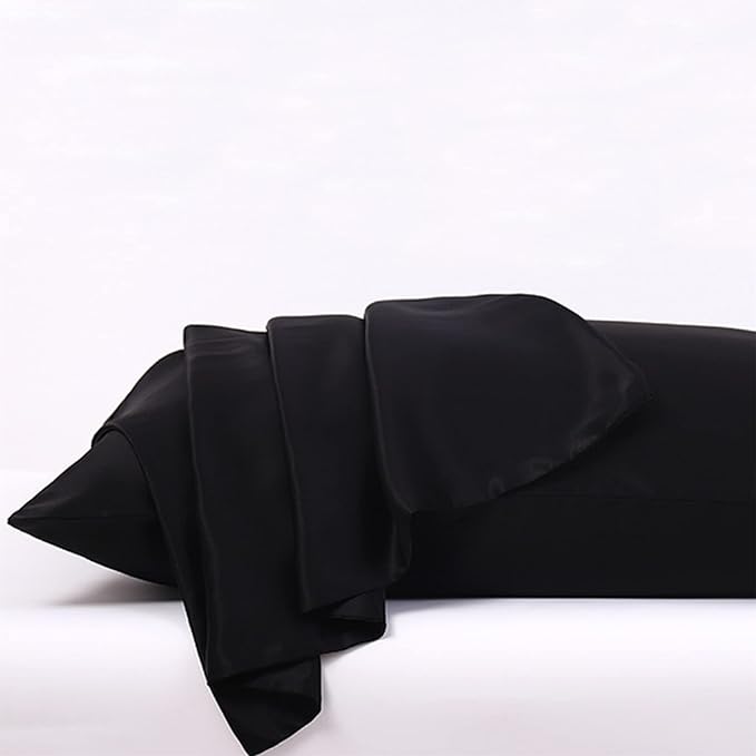 Black Silk Pillowcase with Natural Dye Made in USA, Oeko-TEX Certified Real 22 Momme King Silk Pillow Cases with Zipper for Beauty Sleep, Anti Aging, 1 Pack 20"x36" (King, Black)