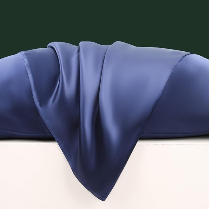 Navy Blue Silk Pillow Cases with Zipper Standard Size, USA Made, Real 22 Momme Mulberry Silk Pillowcase for Sleeping Women, Cooling, Anti Acne (Navy Blue, Standard)