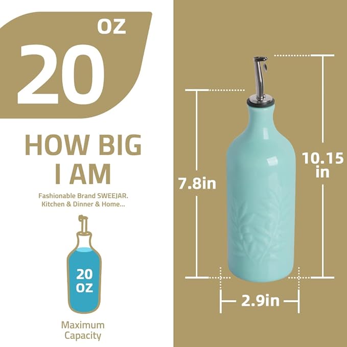 Sweejar Ceramic Olive Oil Dispenser Bottle, 20 Oz Relief Opaque Oil Cruet Protects To Reduce Oxidation, Suitable for Storage Soy Sauce, Coffee Syrup, Liquids, Set of 1 (Gradient Yellow)