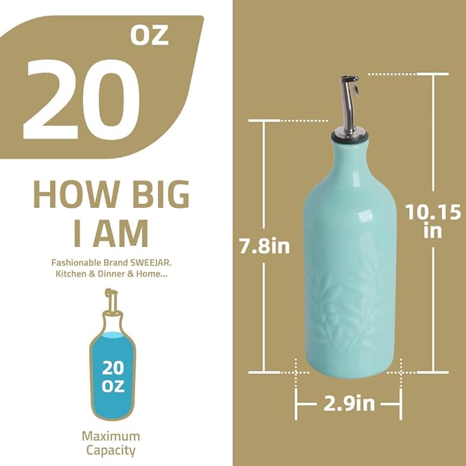 Sweejar Ceramic Olive Oil Dispenser Bottle, 20 Oz Relief Opaque Oil Cruet Protects To Reduce Oxidation, Suitable for Storage Vinegar, Soy Sauce,Liquids,Set of 1 (Rose Pink)