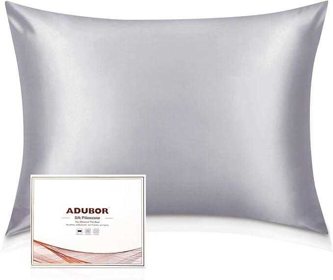 Adubor 100% Silk Pillowcase - Mulberry Silk Pillow Cases, 23 Momme 6A Grade Fibers, Silk Pillow Case for Hair and Skin Health, with Hidden Zipper (Queen 20''x30'', Silver Gray, 1PC)