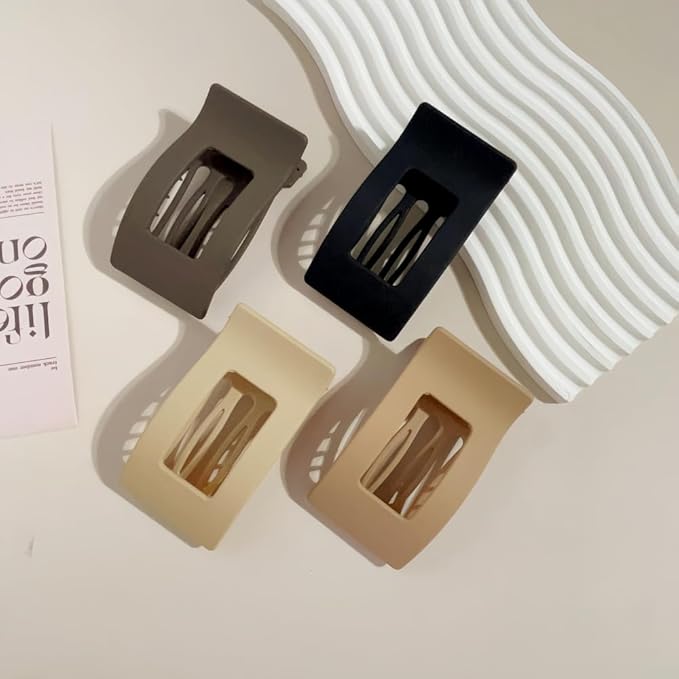 8PCS Rectangle Flat Hair Clips 3.74' Stylish Medium Barrettes for Women Girls Strong Hold Lying Down French Duckbill Claw Styling Hair Accessories for Thin Thick Hair