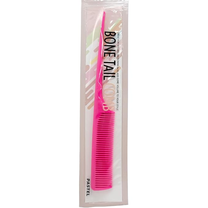 DONNA Bone Tail Comb – Assorted Color Pastel Styling Comb for Sectioning, Volume & Parting – Fine Tooth Hair Comb for Women, Men & Professionals (PINK)