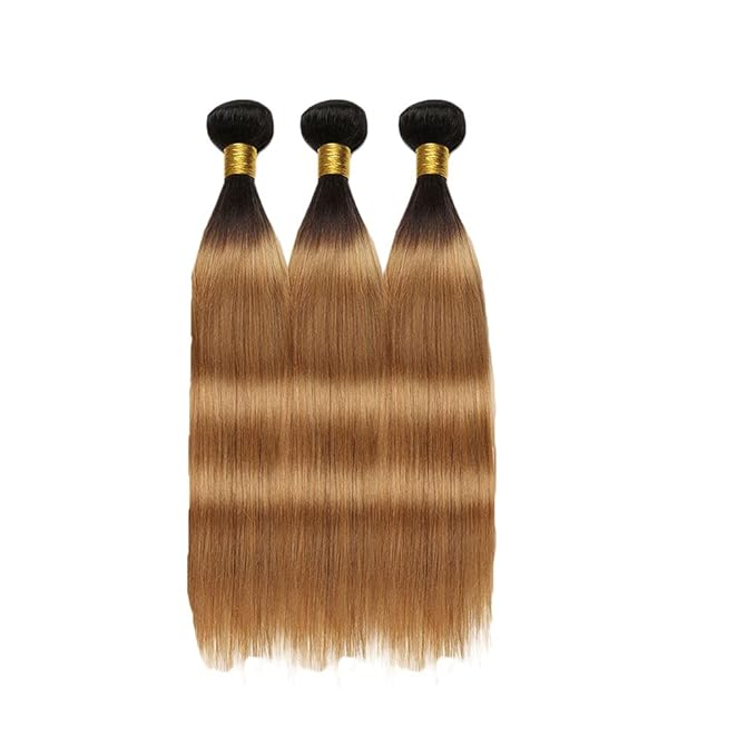 Blonde Bundles Human Hair Ombre Straight Bundle Niegmeag Brazilian Virgin Remy Hair 3 Bundles 18 20 22 Inch 2 Tone Black and Honey Blonde Straight Bundle Double Weft Hair Weave 300g