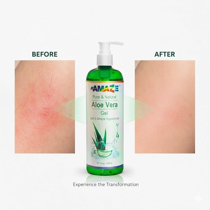 500 ml Pure Aloe Vera Gel for Hair and Skin, Hydrating & Non-Sticky, Soothes Scalp and Skin, No Strong Scent, Lightweight & Fast-Absorbing Pure Aloe Vera Gel for Body, glass bottle.