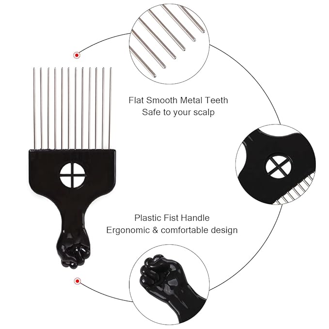 COOKOO 6 Pack Mixed Metal Afro Hair Pick Hair Comb for Women and Men for Thick Natural Curly Hair Detangle Wig Anti Static Styling Comb Pick