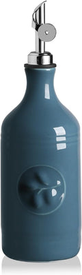 Sweejar 16 Oz Ceramic Olive Oil Dispenser Bottle, Oil Dispenser for Kitchen with Gravity Spout, Relief Opaque Vinegar Container for Evoo, Soy Sauce, 1 Pack(Fog Blue, Silver Spout)