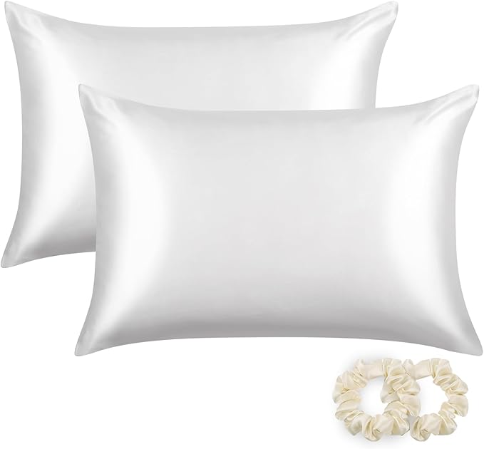 ALASKA BEAR Silk Pillowcase for Hair and Skin, Set of 2 Pure Genuine 22 Momme Mulberry Silk Pillow Cases King Size for Bliss Sleep Better Than Poly Satin, Zipper Closure(2pc, Cool White)