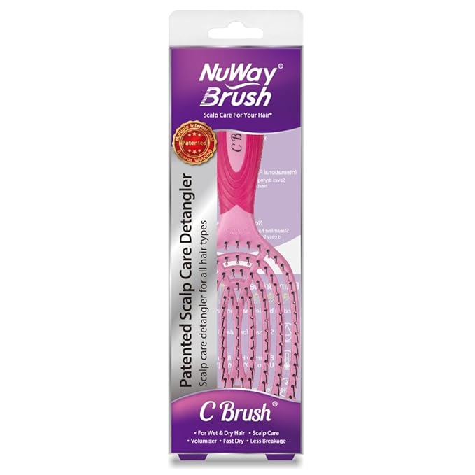 NuWay 4Hair C Brush - Professional Curved Hairbrush - Vented Design Delivers Smoothing And Volumizing Drying Experience - Heat Resistant Bristles For Drying Detangling and Styling - Petal Pink - 1 Pc