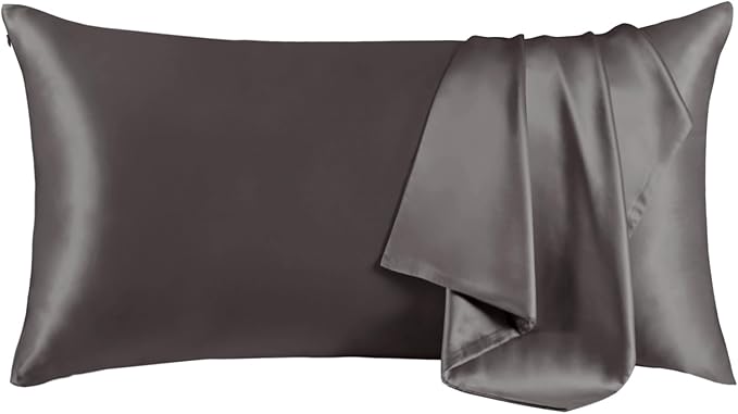 THXSILK Set of 2 Silk Pillowcase for Hair and Skin, 100% Mulberry Silk Bed Pillowcase Ultra-Soft, Soft Breathable Silk Pillow Case with Hidden Zipper, California King 20"x40", Dark Gray