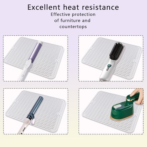 Oversize Silicone Heat Resistant Mat, Heat Mat with Velcro for Curling Iron, Travel Cover Cushion for Curling Irons, Hair Bands and Styling Tools(15.7" X 11.8") (Pink)