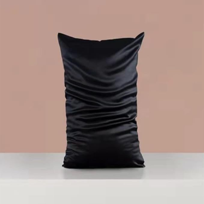 Organic Silk Pillowcase for Hair and Skin Made in USA, Natural Mulberry Silk Pillow Cases Black, 22 Momme, Oeko-TEX Certified, Anti Acne, 1 Pc 20"x26" (Standard, Black)