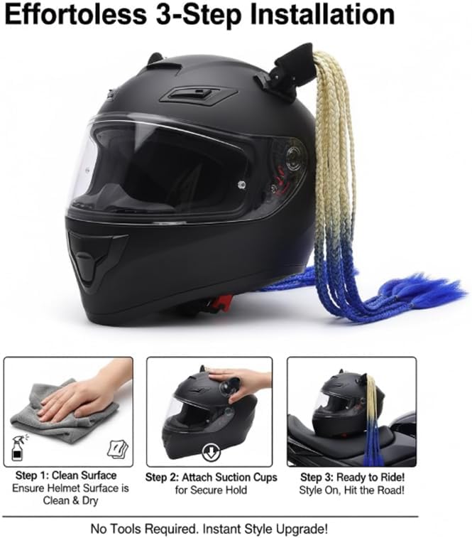 Vibrant Multi-Color Braided Helmet Decoration - Durable Silicone Suction Cups, Easy Install, DIY Styles