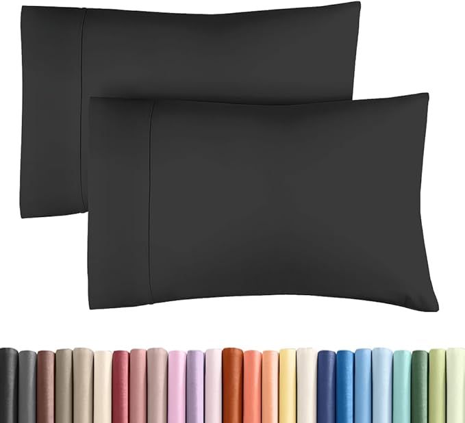 Queen Pillow Cases - 2 Pack - Super Soft Pillowcase Covers - Envelope Enclosure - Hotel Quality Pillow Protectors - Wrinkle Free, Fade, Shrink & Stain Resistant - Machine Washable - 20" x 30" (Black)