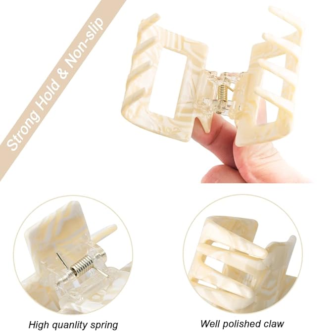 Checkered Tortoise Hair Clips for Women - 4Pcs 2" Small Acetate Claw Barrettes for Thick & Thin Hair