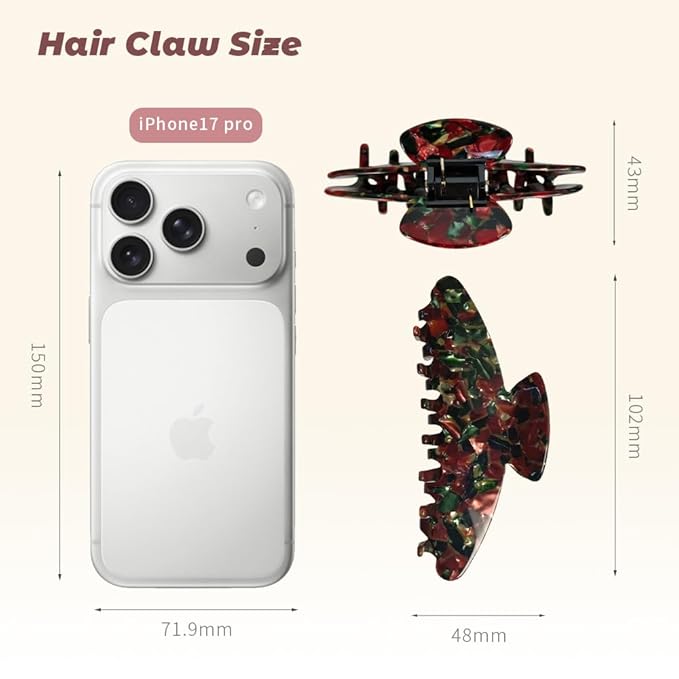 Large Hair Claw Clips, 4 Inch Strong Hold No Slip Grip Claws for Women - Premium Acetate French Clips for Thick or Thin Hair (Green & Red)