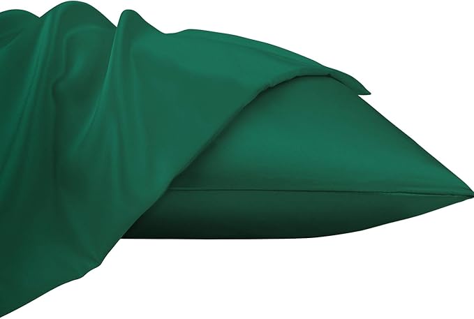 NTBAY Zippered Satin Pillow Cases for Hair and Skin, Luxury Standard Hidden Zipper Pillowcases Set of 2, 20x26 Inches, Dark Green