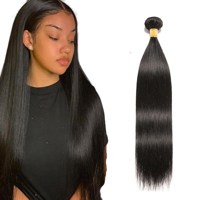 Straight Bundles Human Hair Color 1B Bundles Brazilian Virgin Remy Hair Single Bundle 24 Inch Double Weft Soft and Silky Natural Black Straight Bundle Hair Weave 100g