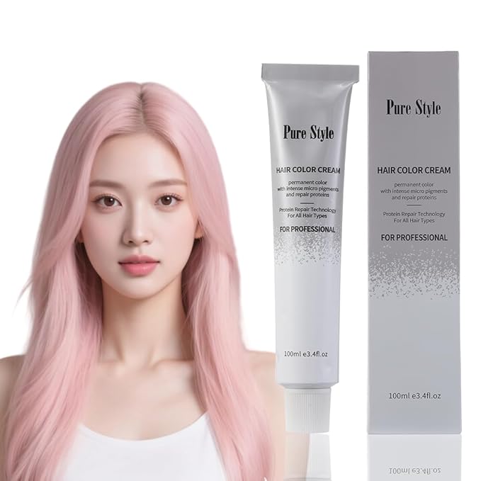 PureStyle 100ml Professional Permanent Hair Color Dye Cream Ammonia Free, Long Lasting Pink Purple Color, 100% Gray Coverage, Natural Shine, For All Hair Types Easy At Home Application