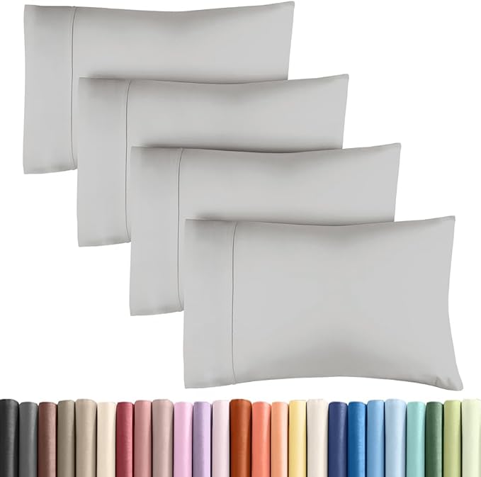 Standard Pillow Cases - 4 Pack - Super Soft Pillowcase Covers - Envelope Enclosure - Hotel Quality Pillow Protectors - Wrinkle Free, Fade & Stain Resistant - Machine Washable - 20" x 26" (French Grey)