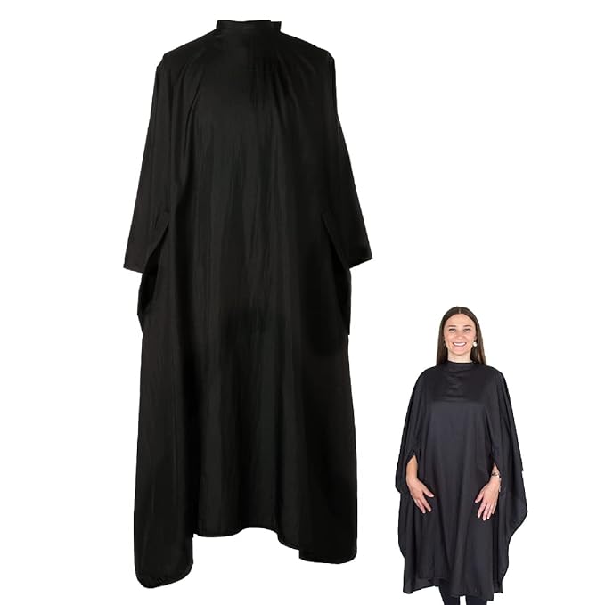 Hair Cutting Cape with Armholes - Professional 100% Nylon Black Salon Cape - Lightweight, Water-Resistant Hairdresser Smock for Cutting, Coloring, and Styling - Comfortable Gown for Salon or Home