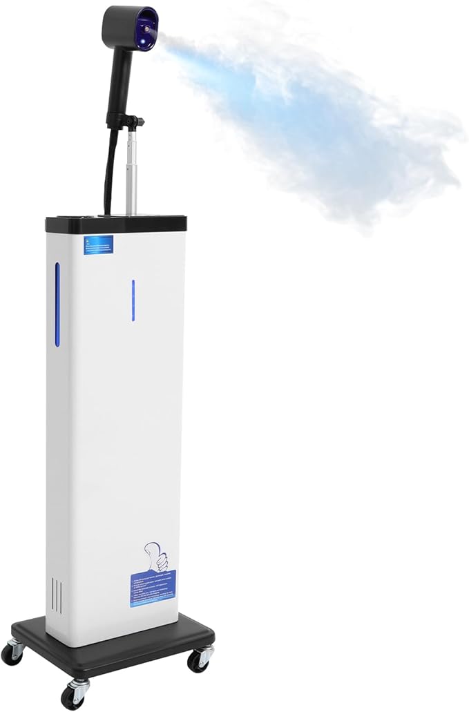 Nano Mist Hair Steamer, 9 Settings Adjustable Hair Salon Steamer, Professional Nano Mist Salon Hair Processor with 360°Swivel Wheels, 1300W Nanoscale Spray for Hair Care Hair Repair (White)