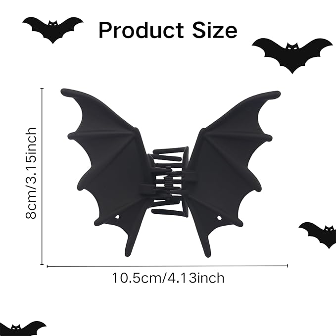 Halloween Bat Hair Clip for Women Gothic Black Bat Wing Metal Claw Clips Goth Accessories Cute Matte Black Barrettes Horror Accessories Halloween Party Favors Supplies Christmas Clips