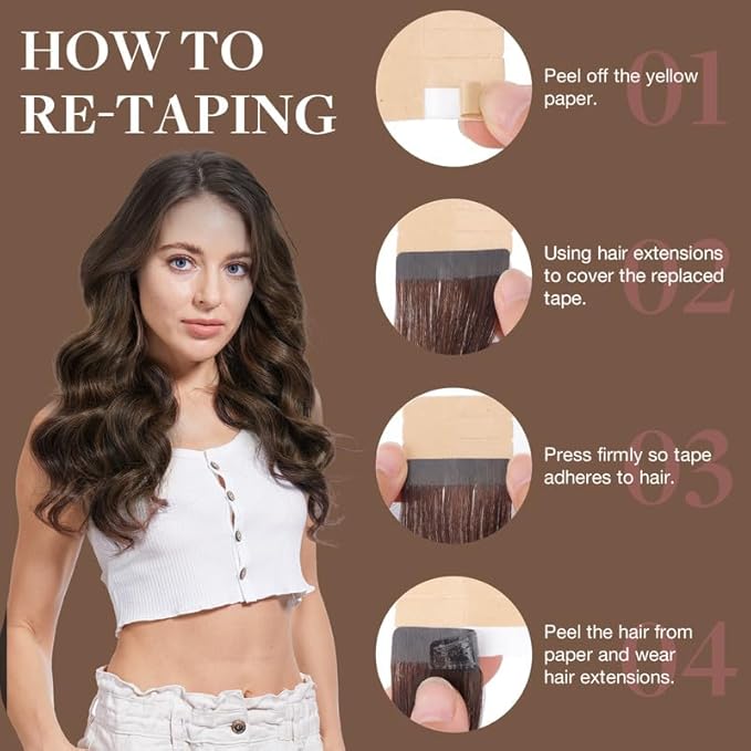 GOO GOO Tape in Hair Extensions Human Hair, 2/6/2 Balayage Dark Brown to Chestnut Brown, 14inch 100g 40pcs, Skin Weft Seamless Invisible, Silky Straight with Thick Ends, Remy Human Hair