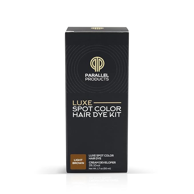 Parallel Products - Luxe Color (Light Brown) - Cream Hair Dye - 25mL - Tint for Professional Spot Coloring - With Cream Developer, Mixing Dish and Application Brush - Covers Grey Hair - Root Touch Up