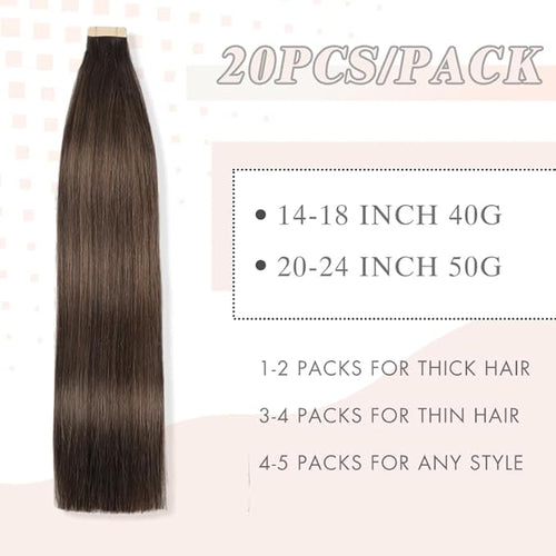 14 Inch 20pcs Tape in Hair Extensions Human Hair Tape ins Human Hair Extensions Balayage Brown to Dirty Blonde Hair Extensions Real Human Hair Tape in(2/6/18K#, 14 Inch)