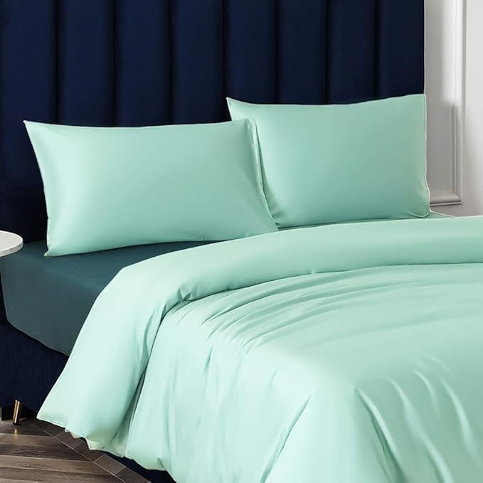 NTBAY Zippered Satin Pillow Cases for Hair and Skin, Luxury Queen Hidden Zipper Pillowcases Set of 2, 20x30 Inches, Cyan