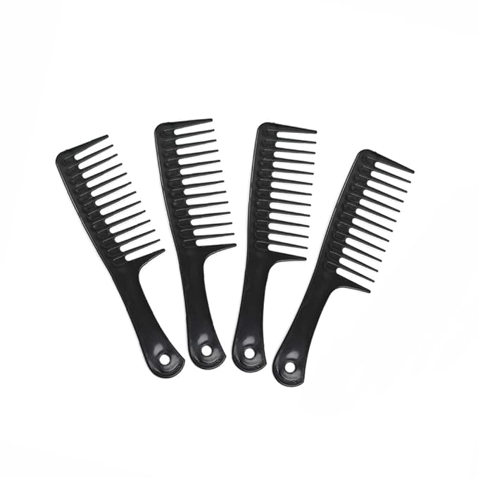 4 Pcs Wide Tooth Combs for Disentangling and Styling Long, Curly Hair (Black)
